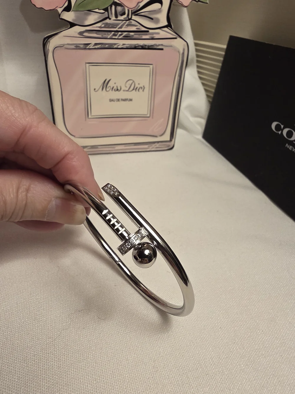 Inspired Silver-Tone Nail Hinged Bangle Bracelet